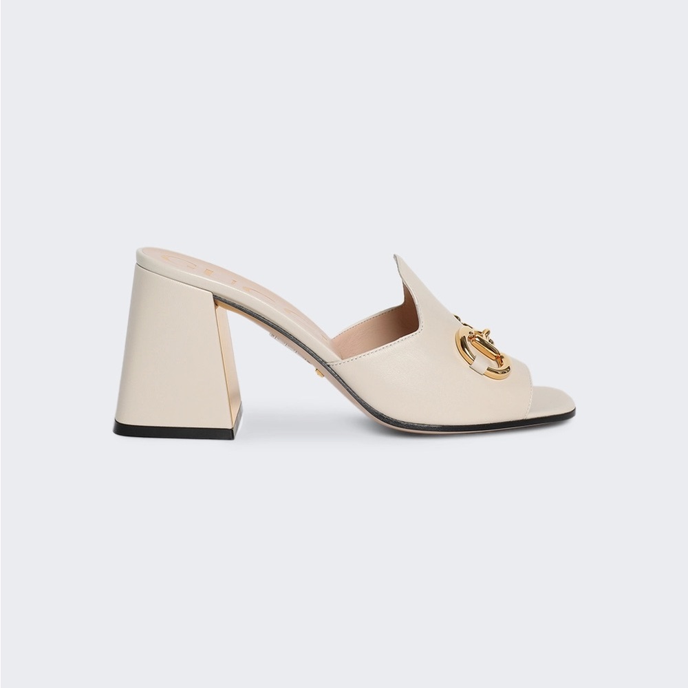 Gucci Off-white Horsebit Heeled Sandals In Mystic White size 39.5